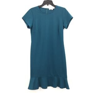 The Vanity Room Short Sleeve Back Zip Shift Dress Peplum Hem Teal Medium casual